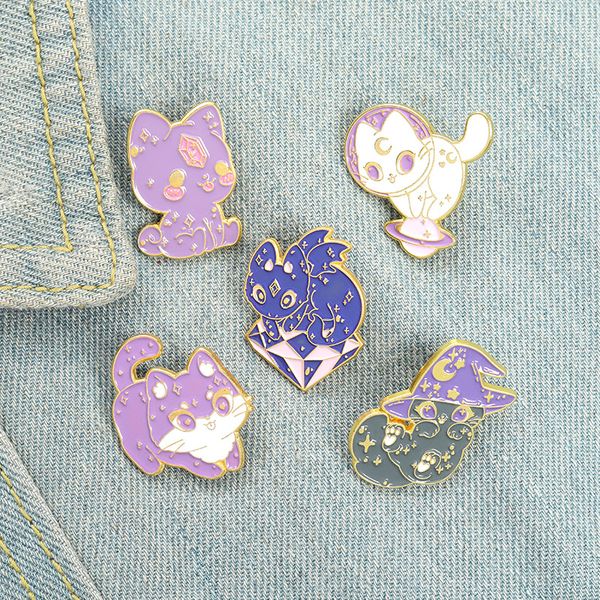 

Animal Wizard Cat Alloy Collar Brooches Cartoon Cute Kiity Planet Badge Jewelry Accessories Enamel Moon Clothing Hat Girls Pins Wholesale