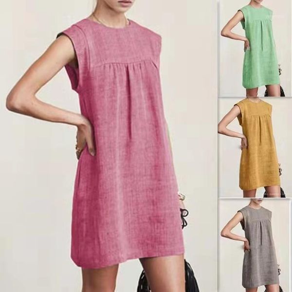 

casual dresses 2021 fashion summer loose ladies cotton linen solid color dress, Black;gray