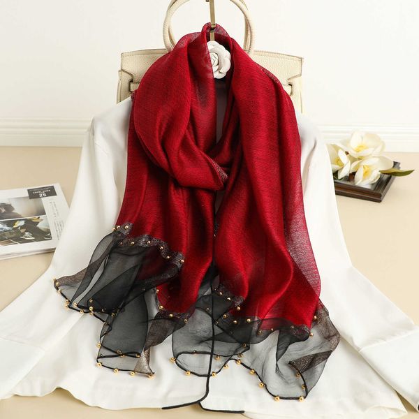 

nail bead wool blended solid silk scarf fashion shawl, Blue;gray