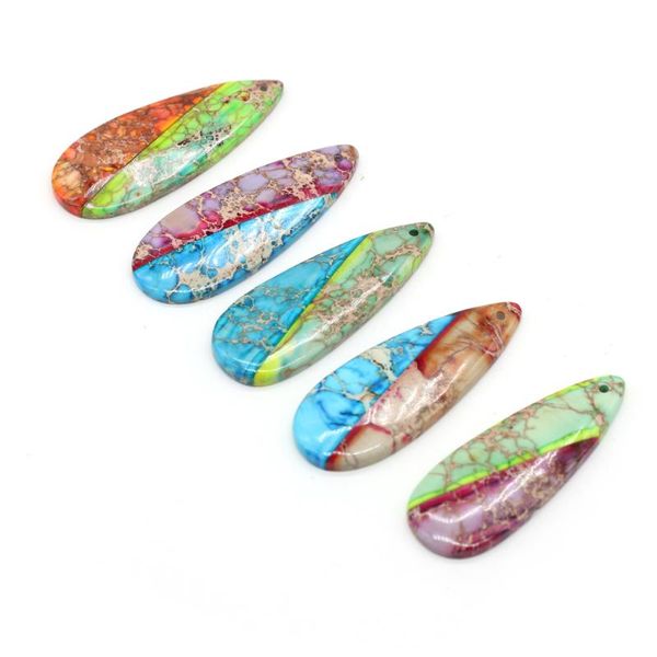 

charms natural stones imperial jaspers pendant long drop shape emperor stone for women diy earrings necklace jewelry making gift, Bronze;silver