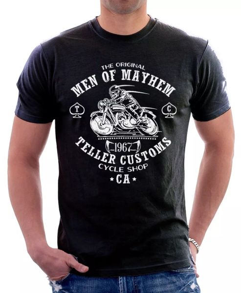 

Original SAMCRO MEN OF MAYHEM TELLER Motorcycle Harley BLACK t-shirt 9621, White;black