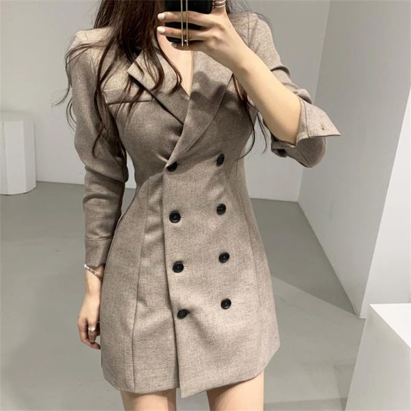 

casual dresses hzirip slim blazers mini dress work wear autumn 2021 elegant close waist high street women retro chic vestidos, Black;gray