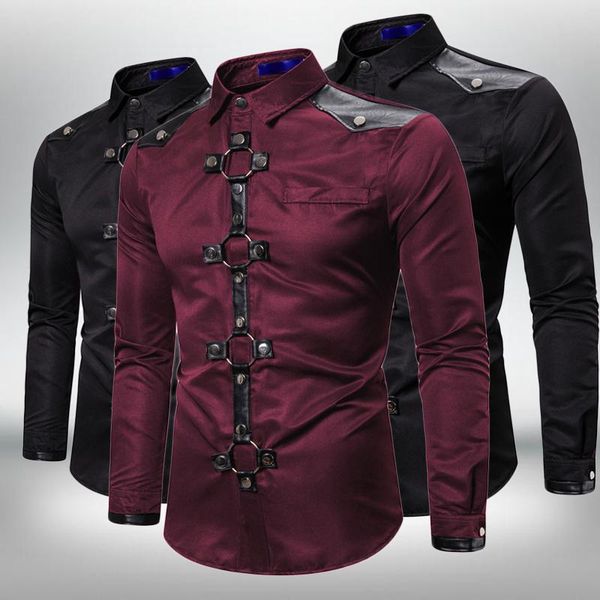 

men's casual shirts fashion long sleeve shirt men cargo slim fit party singer stage streetwear, White;black