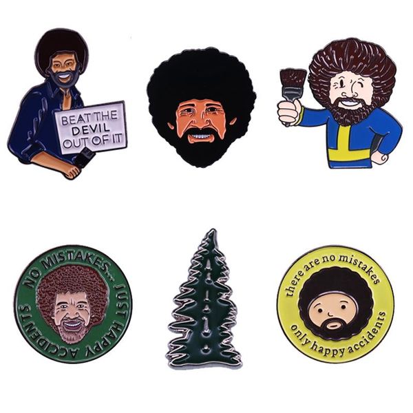 Булавки, броши Bob Ross Отворотный PIN-код Нет ошибок Только счастливые аварии вдохновляющие цитаты Брошь Дерево Значок милый художник