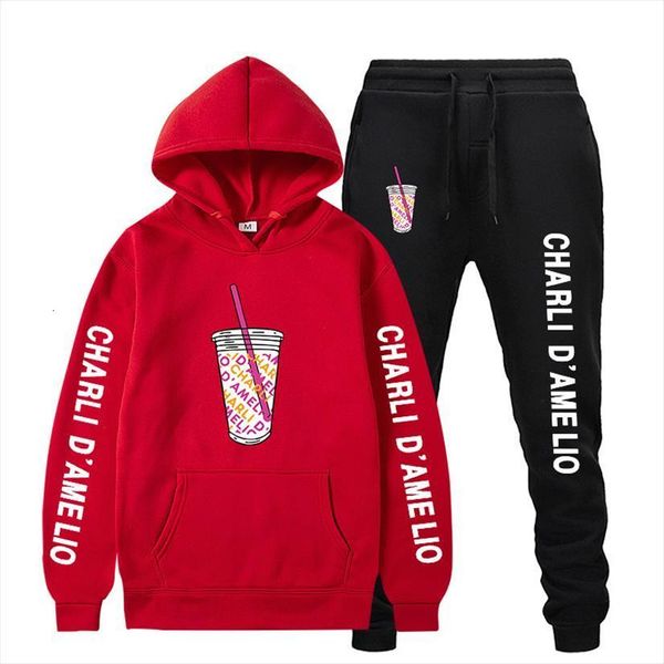 

2 piece set lce coffee mens tracksuit splatter hoodies sweatpants suit men women sweatshirt charli damelio pullover jogging pants, Gray