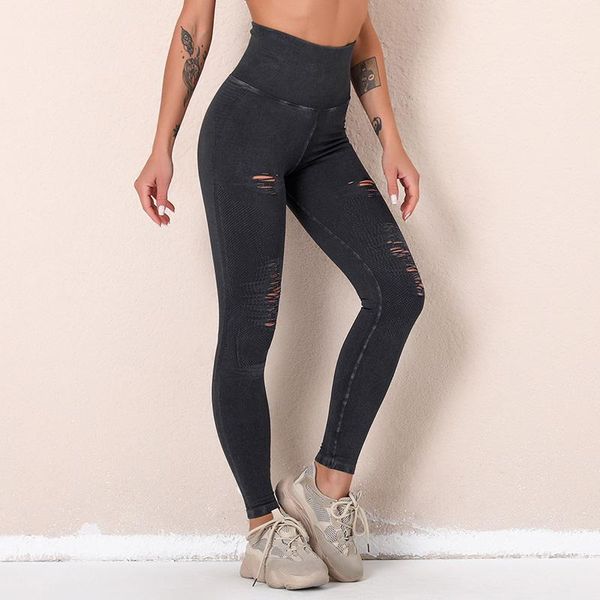 

women's leggings asheywr women hole hollow high waist push up seamless legings female slim elastic water wash fitness legging workout, Black