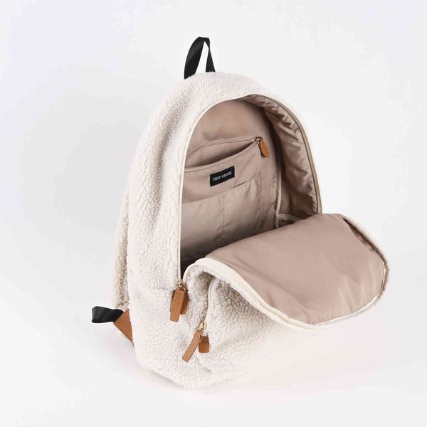 

women's backpack autumn and winter lamb plush ins bag large capacity, Black;red