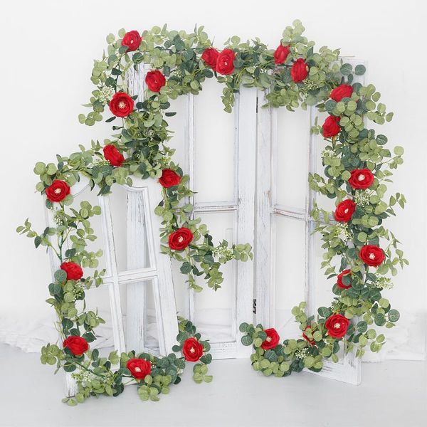 

decorative flowers & wreaths m artificial with red rose garland hanging rattan vertical garden home table party wedding backdrop wall decor