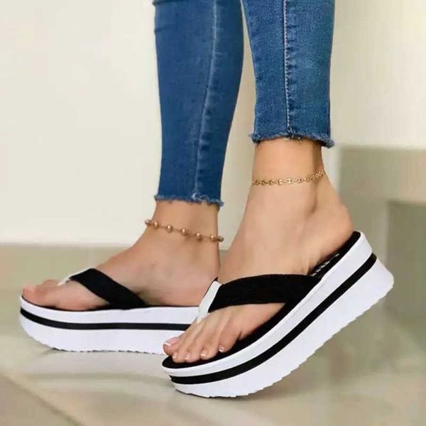 

rimocy summer clip toe platform slippers women thick bottom casual wedges sandals woman plus size beach flip flops female 210528, Black