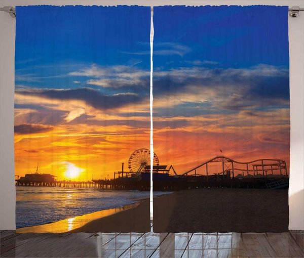 

curtain & drapes santa monica pier curtains california sunset on ferris wheel and reflection beach wet sand living room bedroom window