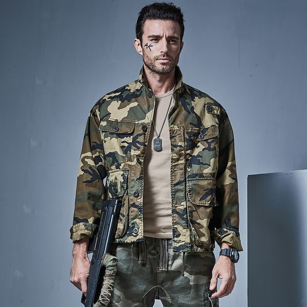 

men's jackets casual camouflage jacket men spring autumn army military coats male outerwear slim fit stand collar uniform coat 9ly, Black;brown