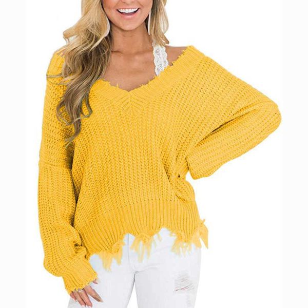 

off the shoulder autumn sweater for women fringe distressed knitted female long sleeve pullover sweaters 210527, White;black