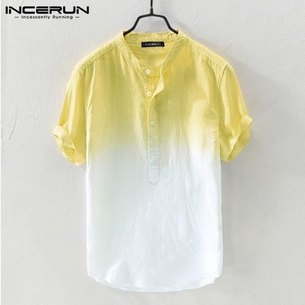 

men short sleeve v neck camisa incerun hanging dyed shirts summer loose cotton blusas fashion gradient streetwear 3xl men's casual, White;black