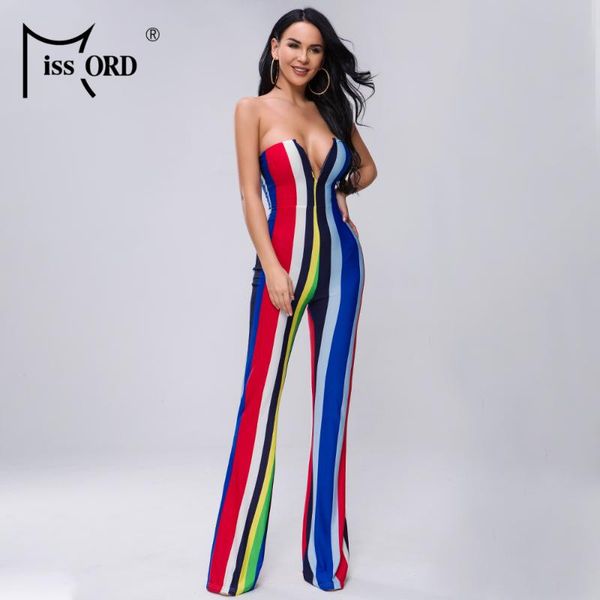 

women's jumpsuits & rompers missord 2021 women summer off shoulder casual multi color elegant backless striped jumpsuit ft19460, Black;white