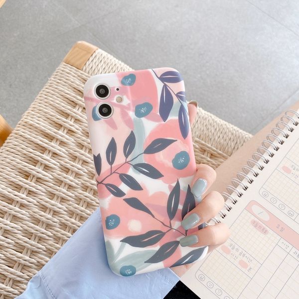 

pink green leaves liquid silicone rubber phone cases for iphone 12 11 pro promax x xs max 7 8 plus