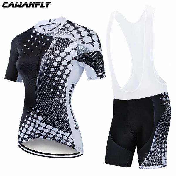 

racing sets cawanfly cute cycling shirt women pro team bicycle jersey set ropa ciclismo mujer mountain bike clothing, Black;blue