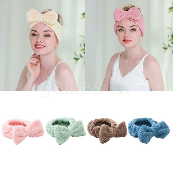 

lovely elastic coral fleece hairband facial headbands plush big bows soft head wrap for shower beauty skincare headband de223, Silver