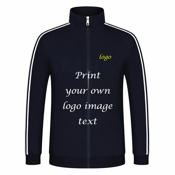 

women's hoodies & sweatshirts custom logo three stripe zipper stand-up collar sweatshirt printing picture text men and women long sleev, Black