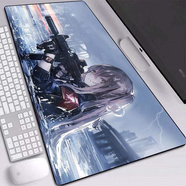 

mouse pads & wrist rests anime girl and gun picture table mat with natural rubber deskmats locking edge gaming pad 90x40/80x40cm