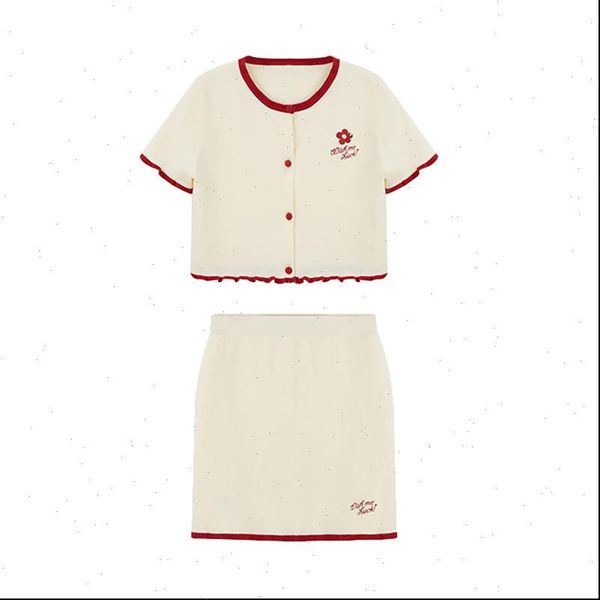 

knitted apricot purple o neck women tracksuits floral embroidery mini skirt two pieces set t0341, Gray