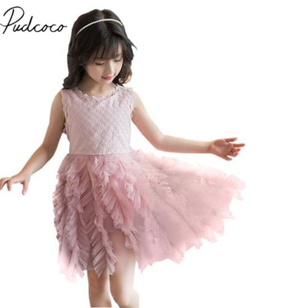 Brandneues Prinzessin-formelles Kleinkind-Baby-Partykleid mit Spitze, Rüschen, ärmellos, knielang, Tutu-Chiffon-Kleid, 1–6 Jahre, Q0716