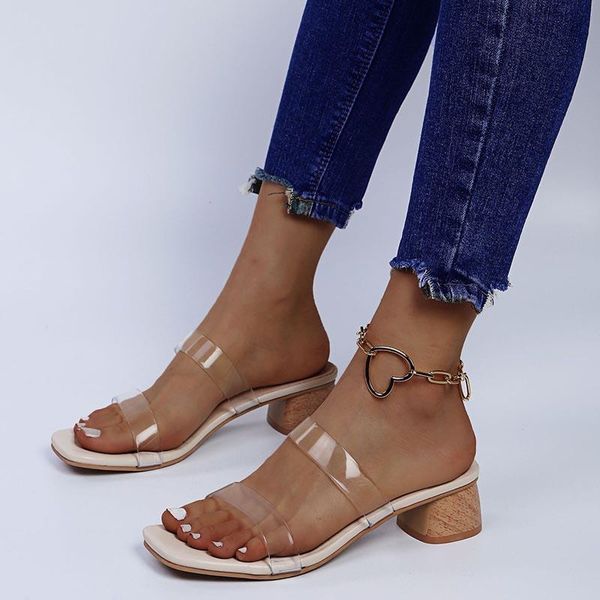 

summer women sandals 2021 pvc jelly female shoes transparent high heels ladies sandal pumps lady footwear, Black