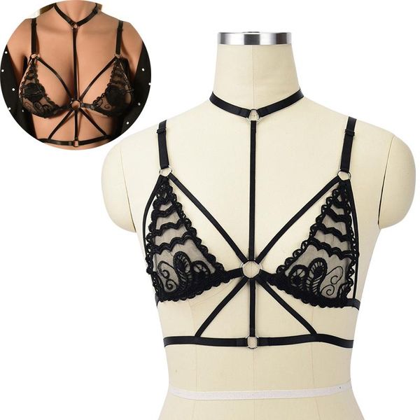 

garters hollow out elastic strap harness bra for women bandage lingerie fetish garter straps suspender chest bondage cage, Black;white