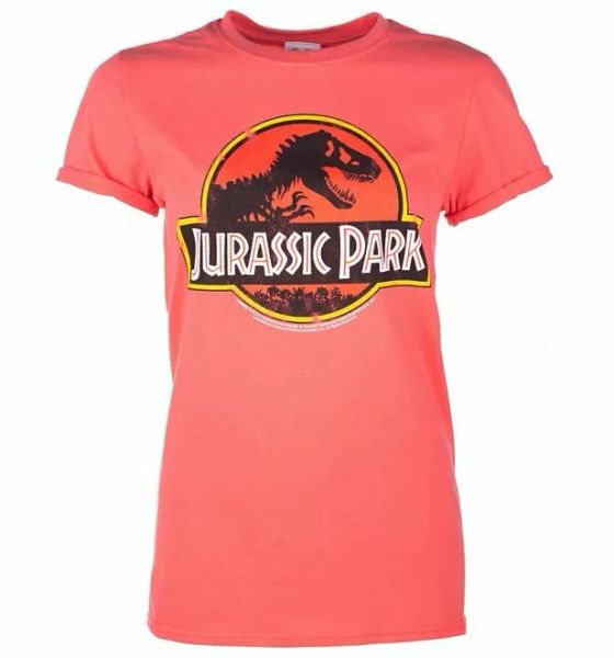 

official women's coral jurassic park logo boyfriend t-shirt, White;black