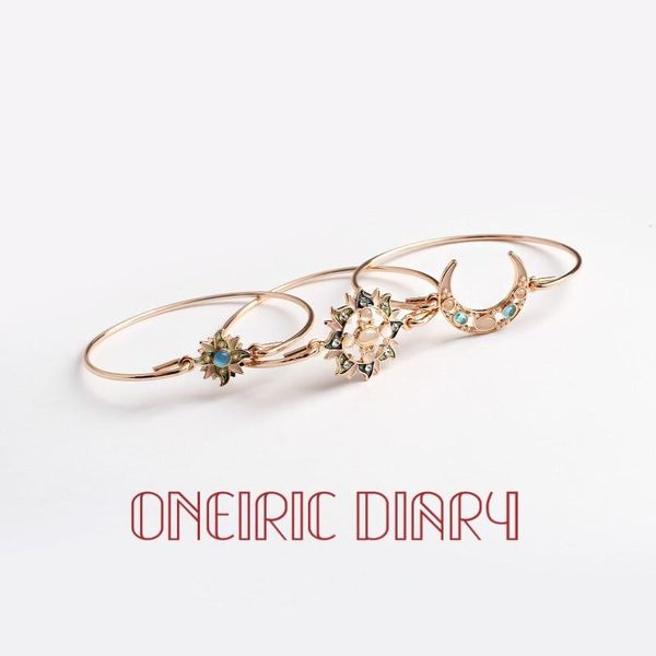 

bangle oneiric diary vintage sun moon and star shining zirconia bracelet set for women party wedding jewelry gift, Black