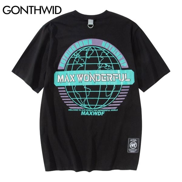 

oversized tshirts hip hop streetwear earth print short sleeve cotton t-shirts casual harajuku fashion loose tees 210602, White;black