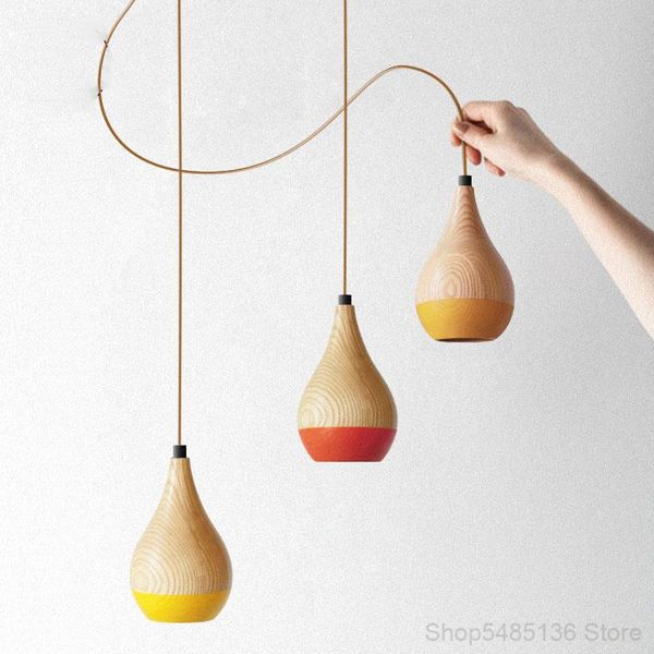 

pendant lamps nordic creative wooden light simple personality living room dining bar cafe bedroom bedside aisle decorative lamp