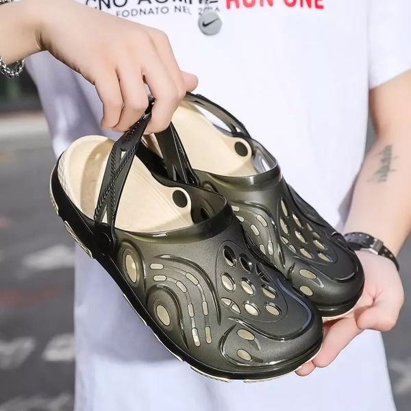 

designer beach slippers for men blue yellow grey slides mens sandals fashion outdoor indoor shoes brethable 18, Black