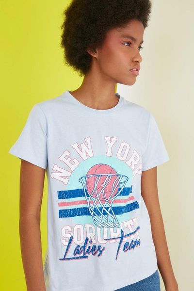 

women's t-shirt trendyol printed basic knitted twoss21ts1776, White