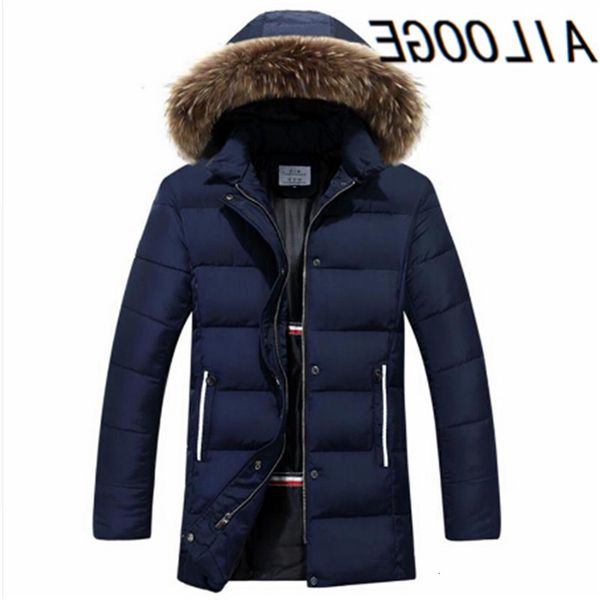 

raccoon dog fur winter warm down jacket 2021 new men thick hooded coat long mens parka brand 3 color, Black