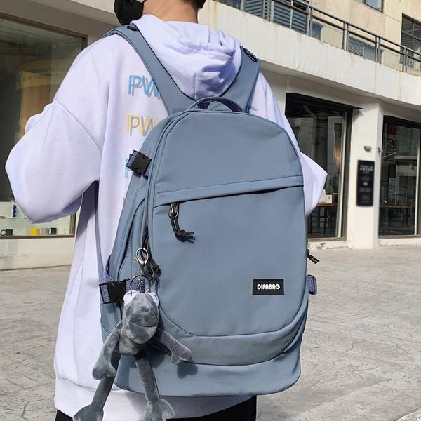 

fashion multi-pocket waterproof nylon women backpack men solid color travel bag lovely schoolbag for college sweethearts