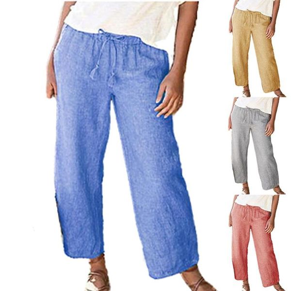 

women's pants & capris womens lace up cotton linen solid color summer casual long trousers, Black;white