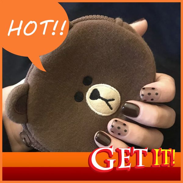 

decorated diy hand nail stylist nina pd-95 coffee spot fake nail patch wear enhancement finished, Red;gold