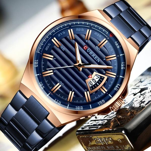

wristwatches curren gray watches mens quartz business wristwatch fashion clock classic steel band watch reloj hombres, Slivery;brown