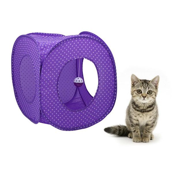 

cat toys foldable pet puppy tent toy with bell indoor outdoor house nest dot purple tunnel tube training