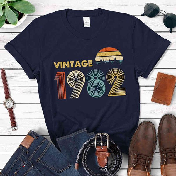 

women's t-shirt vintage 1982 classic rosie women's shirt funny cotton retro 39th birthday present idea for grandmother mother wife, White