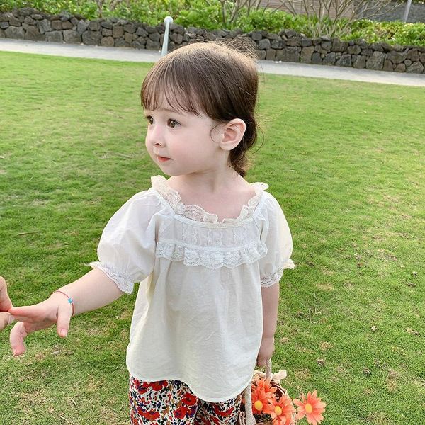 

summer1 bay girls' clothes shirt girls blouse plain lace toddler girl teenage o-neck shirts, White;black