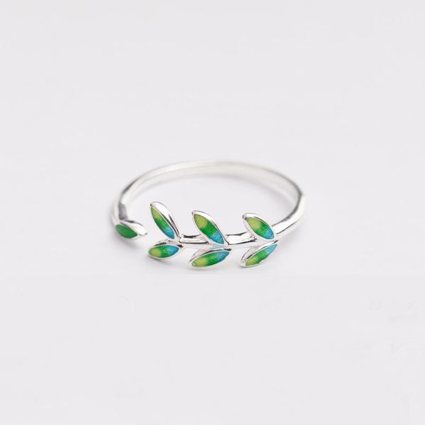 

sterling silver enamel green leaves rings small fresh series simple fashion design wild charms for women jewelry cluster, Golden;silver