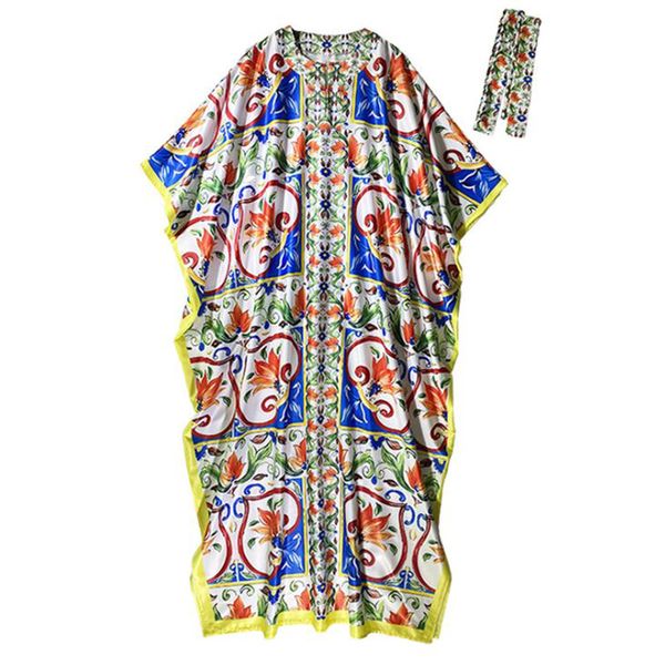 

women's runway dresses o neck batwing sleeves printed loose fashion long dress robes, Black
