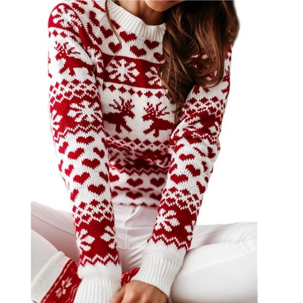 

women's sweaters christmas 2021autumn winter warm fashion casual knitted wull sweater pullover outwear for females, White;black