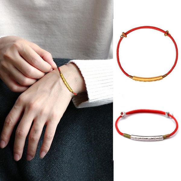

charm bracelets 2021 creative irregular copper beads 999 pure silver gold-plated red string bracelet for women men handmade knots thread cha, Golden;silver
