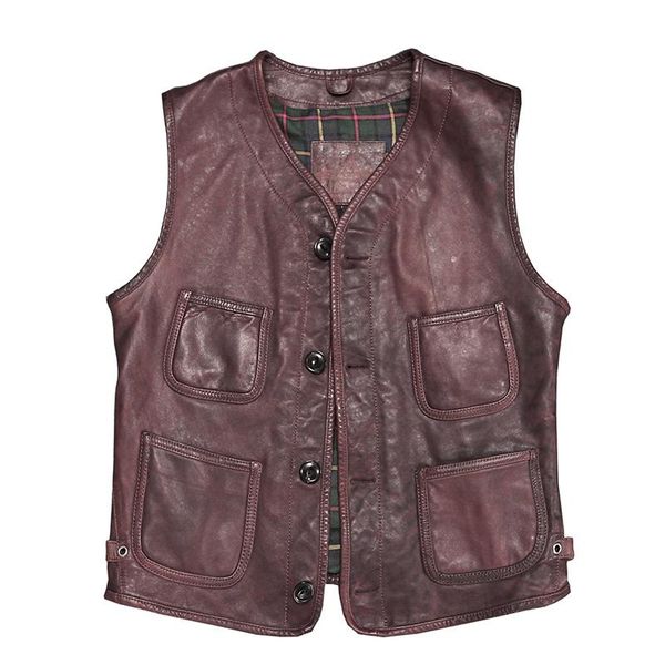 

men's vests 2021 dark brown men american casual style leather vest plus size 3xl genuine thin sheepskin spring slim fit fashion, Black;white