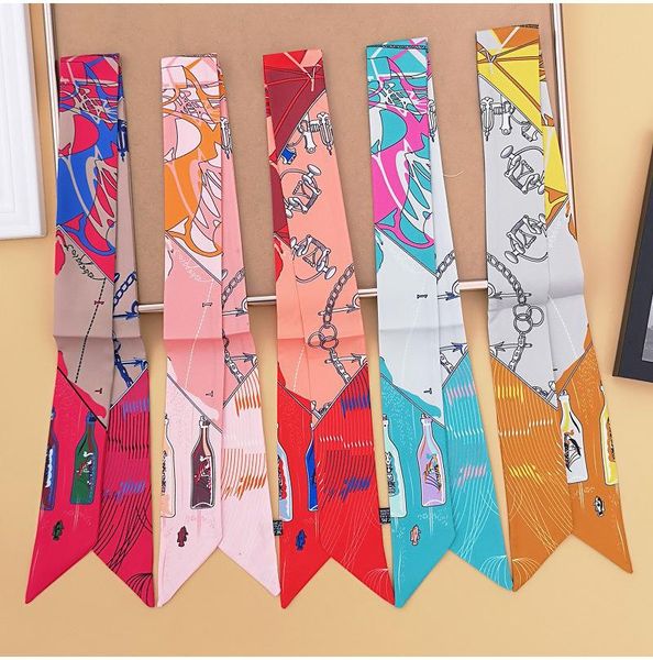 

wishing bottle scarf women's silk hair band decorative 2021 ladies neck shawl g64 scarves, Blue;gray