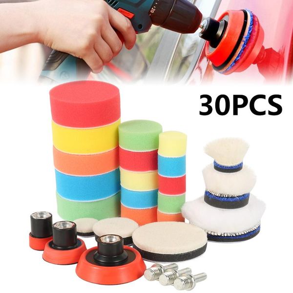 

care products 30 pcs/set 3inch car polishing disc self-adhesive buffing waxing sponge wool wheel pad for polisher drill adapter