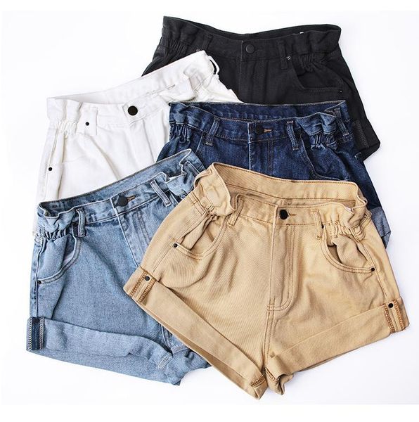 

women's shorts streamgirl denim women short jeans wide leg elastic waist vintage high, White;black