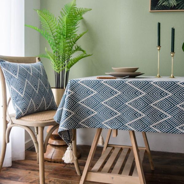 

table cloth navy blue waterproof jacquard tablecloth three-color tassel american country home diningtable coffee